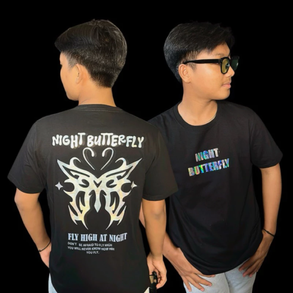 SIBLINGS Night Butterfly Kaos Distro T-shirt Unisex Black - Image 5